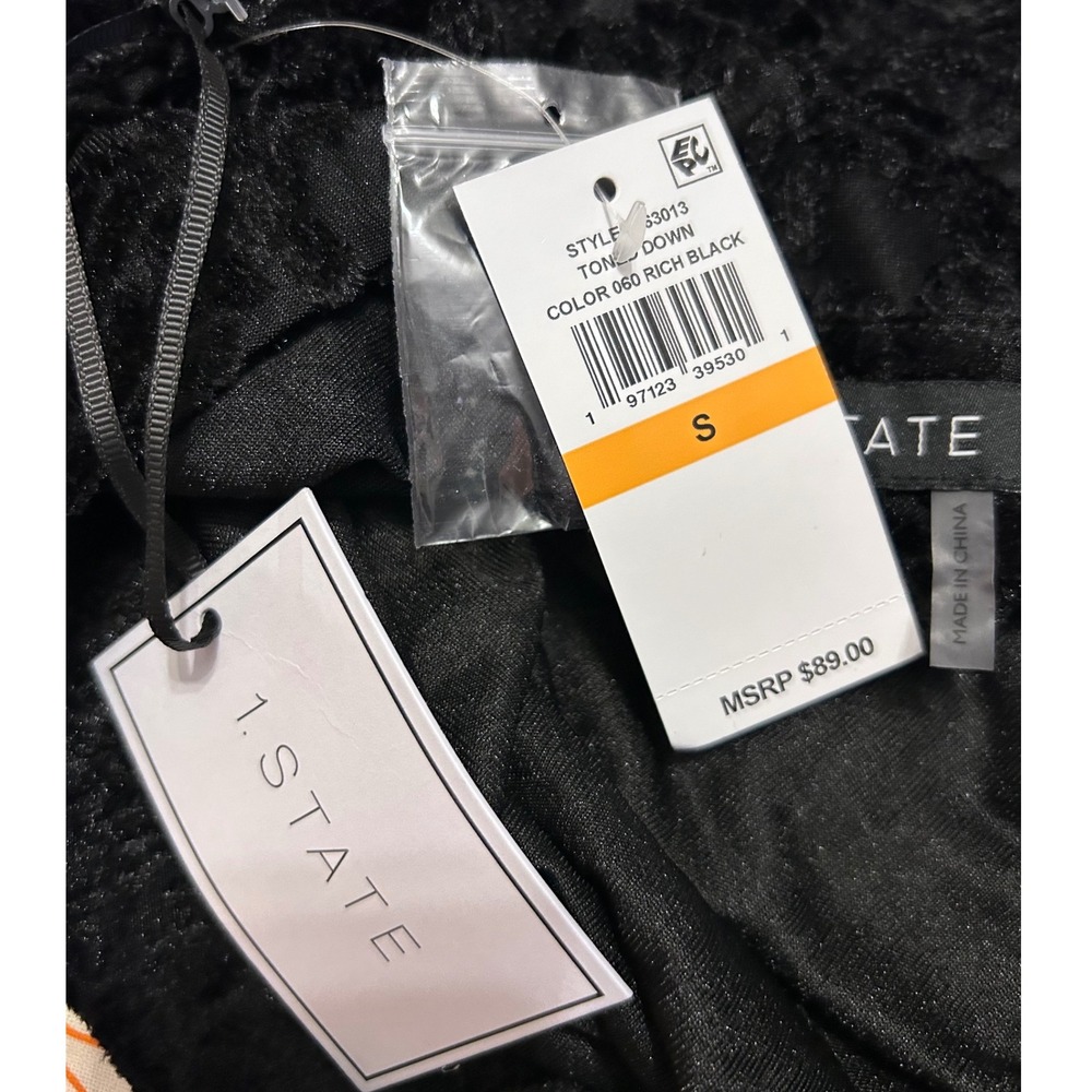 NWT 1 STATE Black Burnout Velvet Mock Neck Ruffle Cuff Open Back Top Small $89‎ - Picture 5 of 7